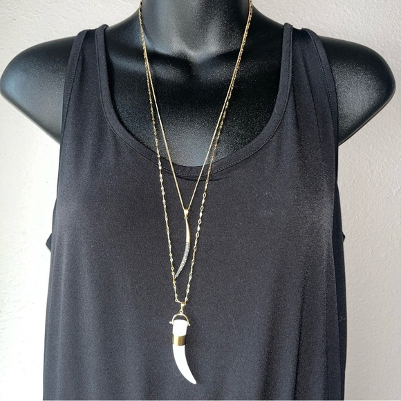 Stella & Dot 2 Pendant Necklaces 1 Wrap Bracelet Gold White Black 28” Chains - Picture 13 of 15